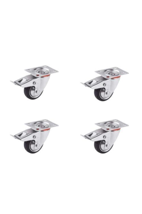 613- Bağlantılı 125 Mm Galvanizli Kaplama Metal Frenli Teker 4 Ad.
