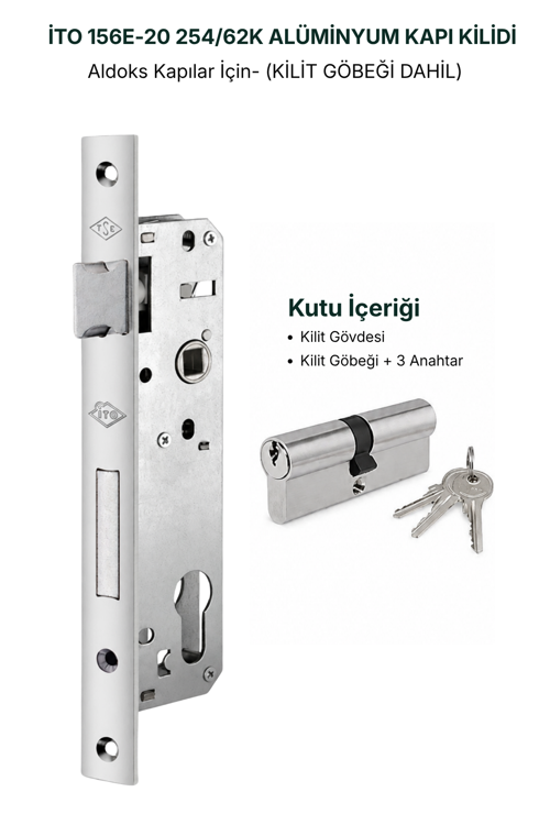 Kilit 156E/20 Silindir Tip Alüminyum Kapı Kilitleri , 254/62k Barelli