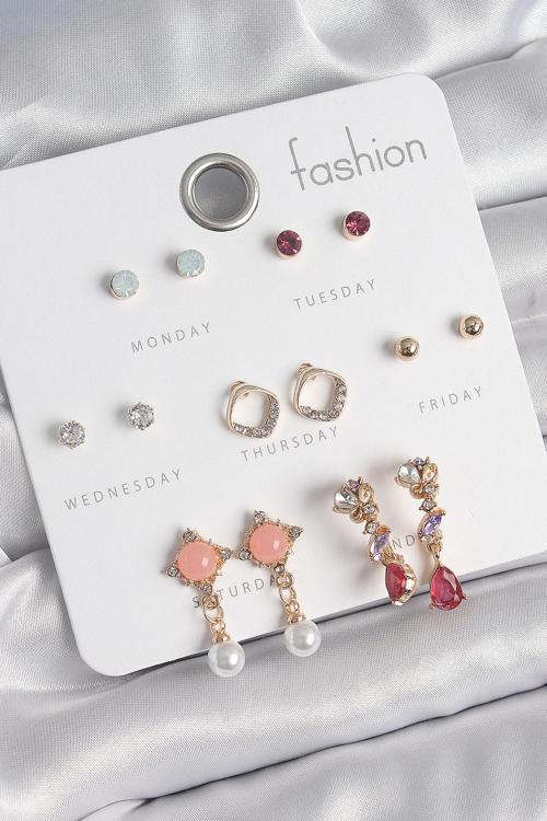 Zarif Kadın için Golden Pirinç Zirkonlu Sallantı İncili 7 Çift Küpe