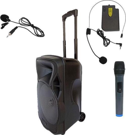 RS-1235 Portatif Taşınabilir Ses Sistemi 150Watt El+Kafa Telsiz Mikrofonlu