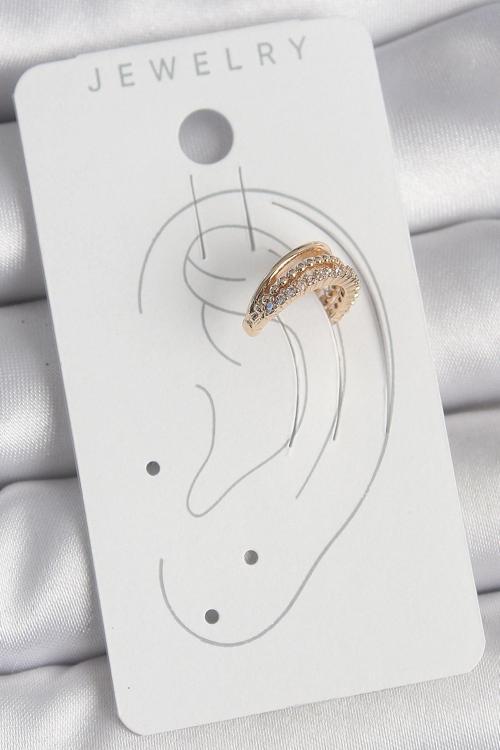 Zarif Kadın için Golden Pirinç Tarz Zirkonlu Üçlü Sıralı Kıkırdak Küpe