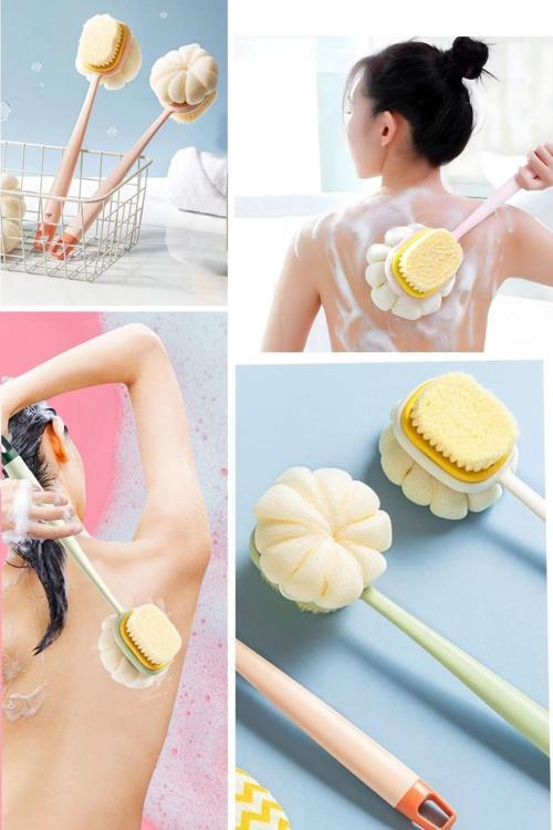Duş Keyfi için Çift Taraf Uzun Saplı Fırçalı Vücut Sırt Banyo Lifi