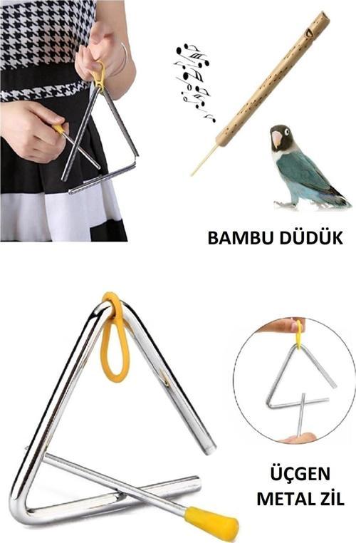 Metal Eğitici Üçgen Zil Müfredata Uygun Anaokulu Çocuk Müzik Aleti Triangle - Bambu Düdük