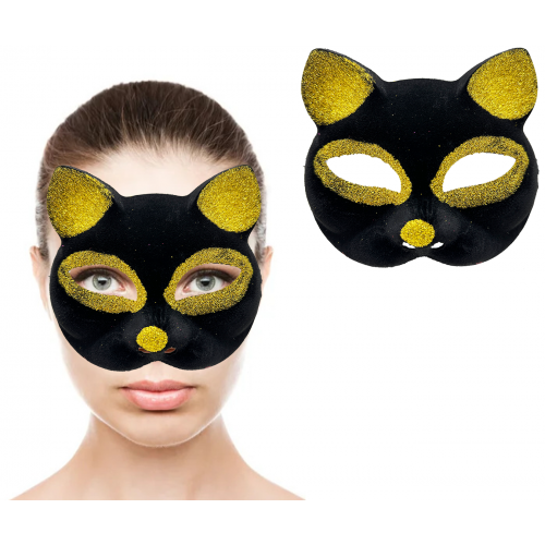 Büro Ev Ofis Etkinlik Gösteri Kedi Kostümü için Siyah Gold Simli Maske