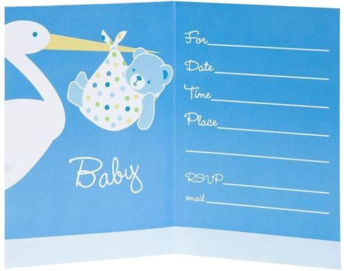 Büro Ev Ofis Etkinik Süsleri için 8ADET Mavi Baby Boy Stork Temalı Baby Shower Davetiye Seti