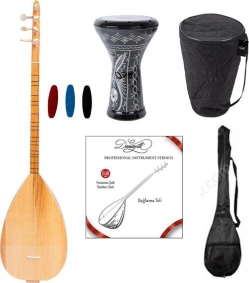 Kısa Sap Baglama - Islemeli Mısır Darbuka - Kılıf - Tel Takımı