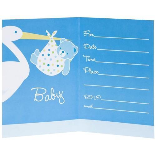 Büro Ev Ofis Etkinik Süsleri için 8ADET Mavi Baby Boy Stork Temalı Davetiye Seti