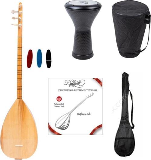 Kısa Sap Baglama - Siyah Mısır Darbuka - Kılıf - Tel Takım