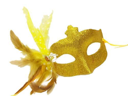 Büro Ev Ofis Gösteri Balo Kostümü için 13x18CM Golden Sim İşli Boncuk Tüylü Maske