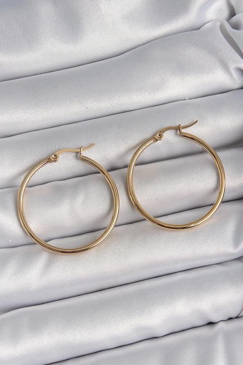 Zarif Kadın için 33MM Golden Çelik Halka Küpe