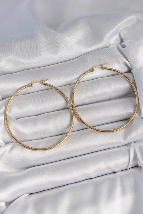 Zarif Kadın için 53MM Golden Çelik Halka Küpe