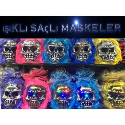 Büro Ev Ofis Etkinlik Gösteri Korku Kostümü için Işıklı Halloween Kuru Kafa Maske