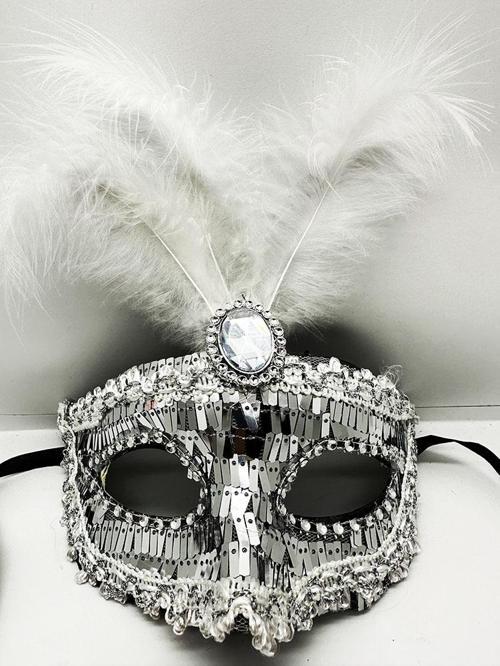 Büro Ev Ofis Gösteri Parti Kostümü için 17x20CM Silver Payetli Pullu Tüylü Maske