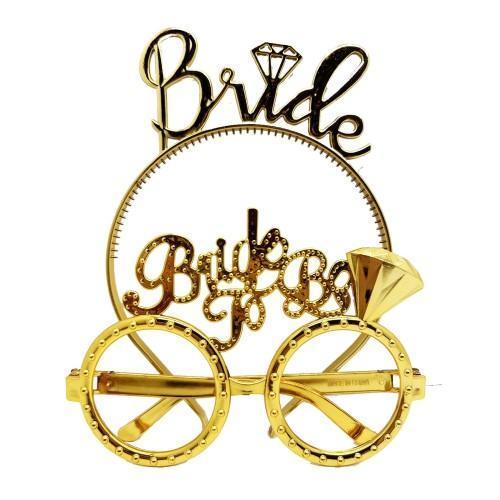 Büro Ev Ofis Gösteri Kostüm Gözlüğü için Golden Bride Taç Bride To Be Gözlük Seti