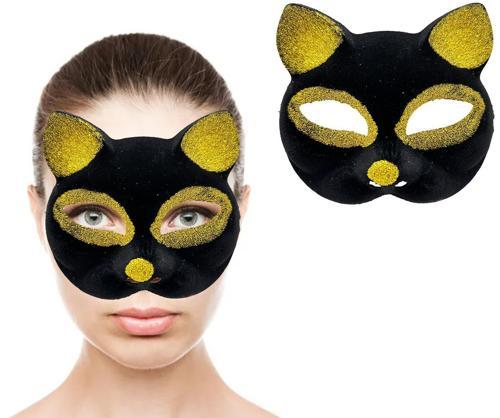 Büro Ev Ofis Gösteri Kedi Kostümü için 18x12CM Siyah Golden Simli Süet Kaplı Maske
