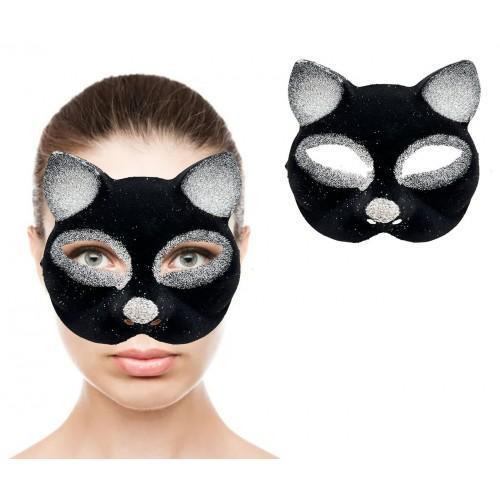 Büro Ev Ofis Etkinlik Gösteri Kedi Kostüm Maskesi için Siyah Silver Simli Maske