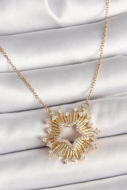 Çelik Gold Renk Zirkon Taşlı Yıldız Model Kadın Kolye