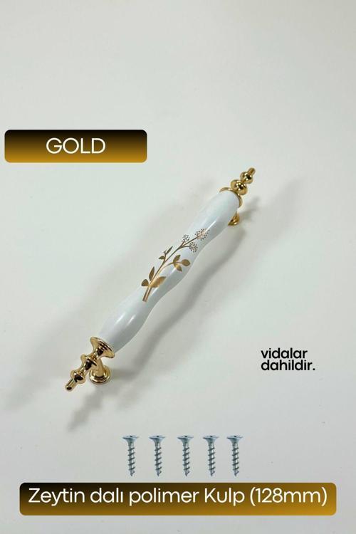 Polimer Zeytindalı Kulp Lüks Modern Mobilya Çekmece Vestiyer Mutfak Dolabı Kulpu 128 mm