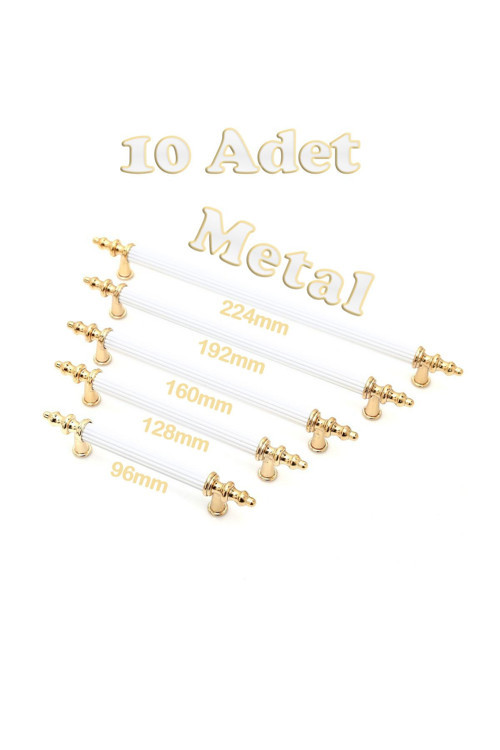 Tuana Rustik Alüminyum Metal Lüks Modern Mobilya Çekmece Mutfak Dolabı Kulpu Beyaz-Gold 224 mm (10 Adet)