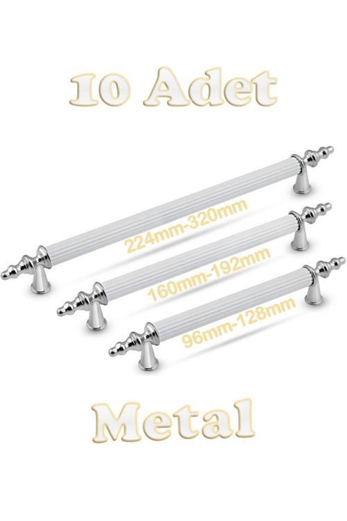 Tuana Rustik Alüminyum Metal Lüks Modern Mobilya Çekmece Mutfak Dolabı Kulpu Beyaz-Krom 128 mm (10 Adet)