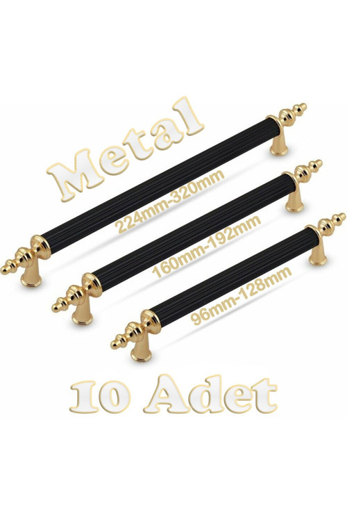 Tuana Rustik Alüminyum Metal Lüks Modern Mobilya Çekmece Mutfak Dolabı Kulpu Siyah-Gold 128 mm (10 Adet)