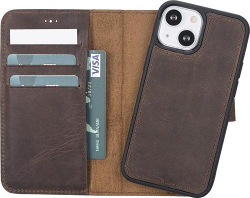 Apple iPhone 13 Mini Uyumlu Deri Cüzdanlı Kılıf G6 Kahverengi