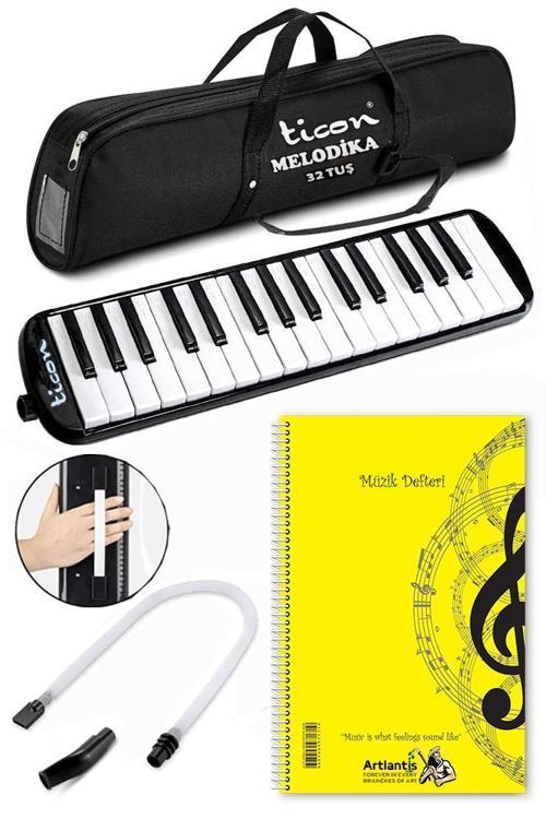 Melodika 32 Tuşlu Siyah Bez Çantalı 1 Adet Müzik Defteri A4 Plastik Kapak 40 Yaprak Spralli 1 Adet Hortumlu Melodika Ask