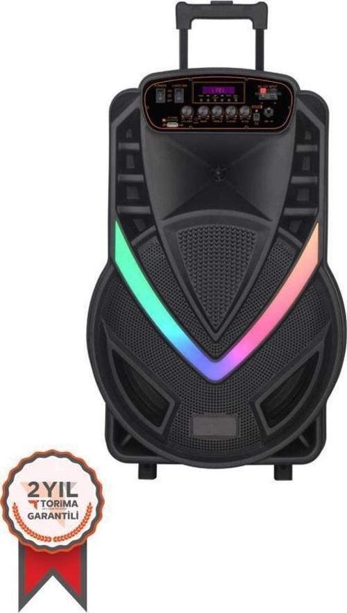 NDR-V12 Siyah Mikrofonlu Kumandalı Rgb Ledli Taşınabilir Tekerlekli Bluetooth Hoparlör