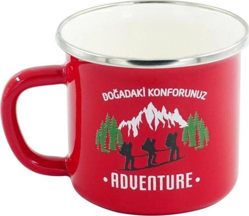 Retro Emaye Kupa Bardak Kırmızı Adventure 330 cc