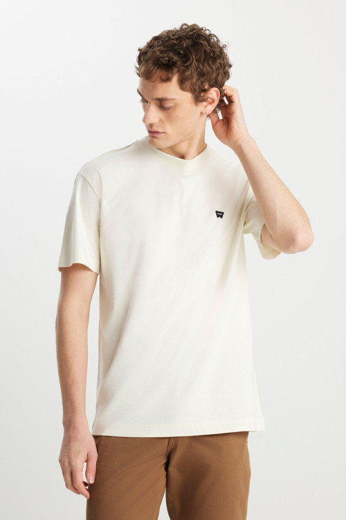 Erkek %100 Pamuk Relaxed Fit Bisiklet Yaka Beyaz T-Shirt - W7NM20387742L