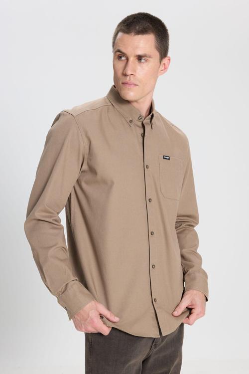 Erkek Regular Fit Normal Kesim Pamuk Cep Detaylı Vizon Gömlek - 5003211792