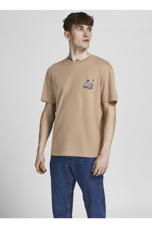 Erkek Relaxed Tee Bisiklet Yaka Baskılı Kahve T-shirt - 12205878