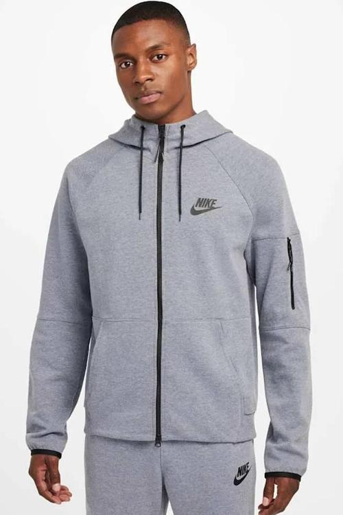 Sportswear Fleece Full Zip Hoodie Kapüşonlu Unisex Sweatshirt Mavi Gri