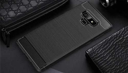 Samsung Galaxy Note 9 ile Uyumlu Kamera Korumalı Darbe Önleyici Carbon Brushed Silikon Kılıf