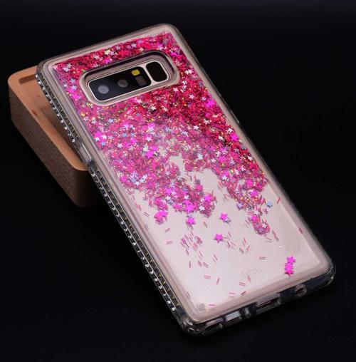 Samsung Galaxy Note 8 Uyumlu Yanları Taşlı Sulu Simli Lüx Silikon Kılıf