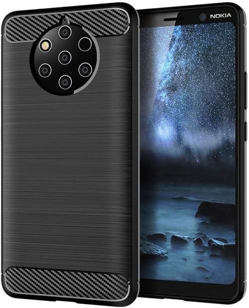 Nokia 9 Pureview ile Uyumlu Kamera Korumalı Darbe Önleyici Carbon Brushed Silikon Kılıf