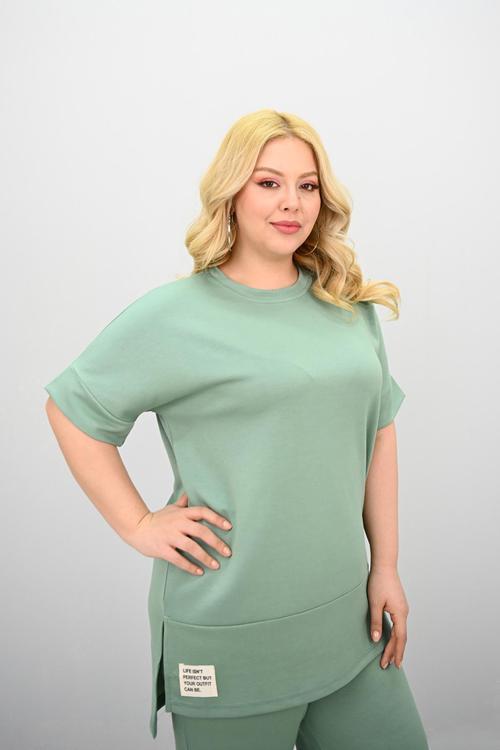 Kadın Büyük Beden Modal Kumaş Kısa Kollu Bol Paça Eşofman Takımı 8184-25