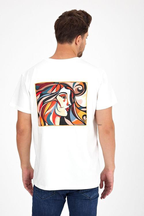 Erkek Yapay Zeka Tasarım Sırt Aplike Özel Baskılı %100 Pamuklu Penye Regular Fit T-Shirt (Pikasso)