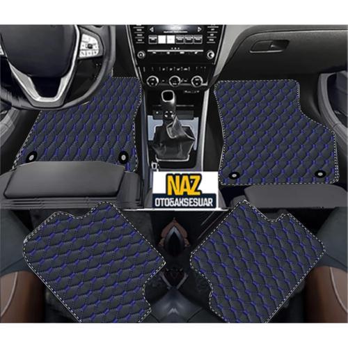 Hyundai SantaFe CM 2006-2010 Uyumlu Mavi Dikişli Siyah Deri Paspas