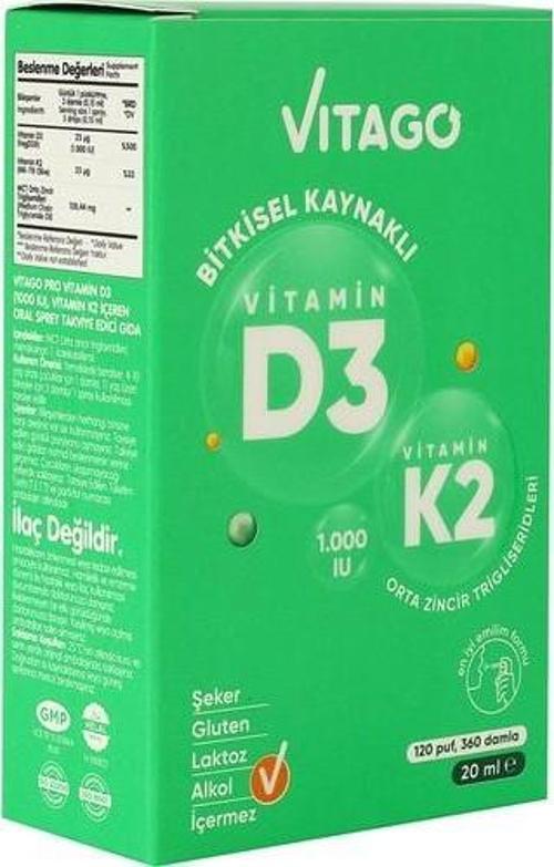 Provitamin D3 (1000 Iu) + Vitamin K2 Içeren 20 Ml Bitkisel Bazlı Oral Sprey