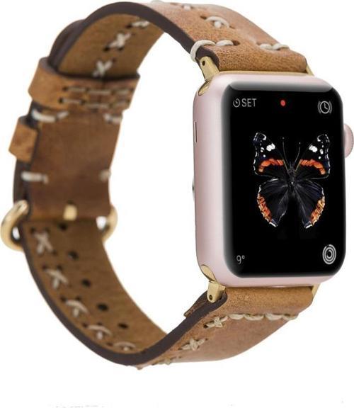 Apple Watch Uyumlu Deri Kordon 42-44-45mm Aqua V18 Taba