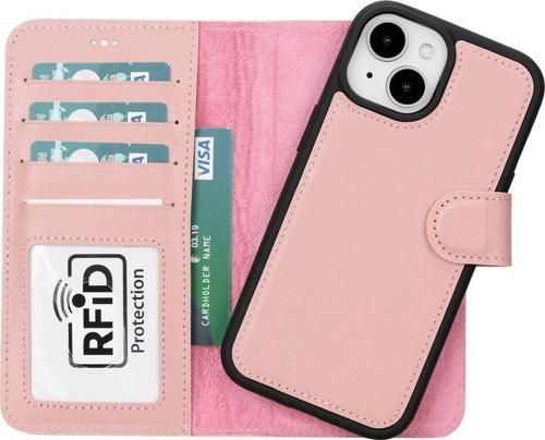Apple iPhone 15 Uyumlu Deri Cüzdanlı Kılıf MWWN NU2 Pembe