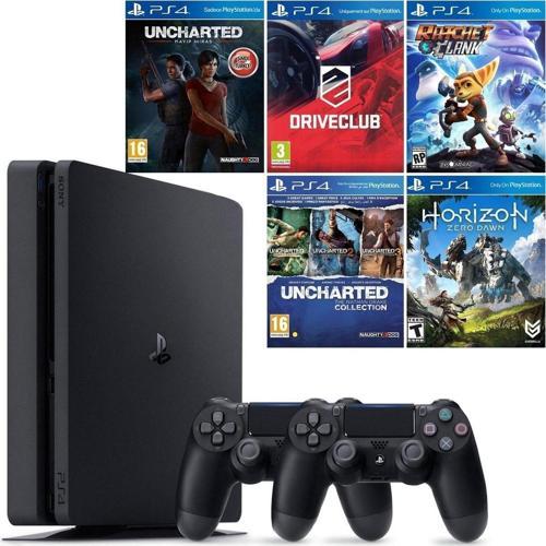 Playstation 4 Slim 500 Gb Konsol + 2. Ps4 Kol + 5 Oyun