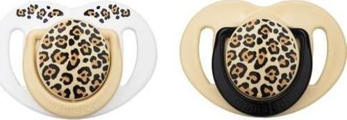 Sterilizasyon & Saklama Kutulu Silikon Ortodontik Ikili Emzik Bej Leopar / 0 Ay +