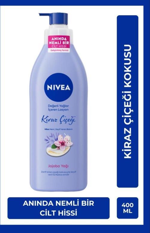 Değerli Yağlar İçeren Nemlendirici Vücut Losyonu 400ml, Kiraz Çiçeği, Jojoba Yağı, 48 Saat Nem