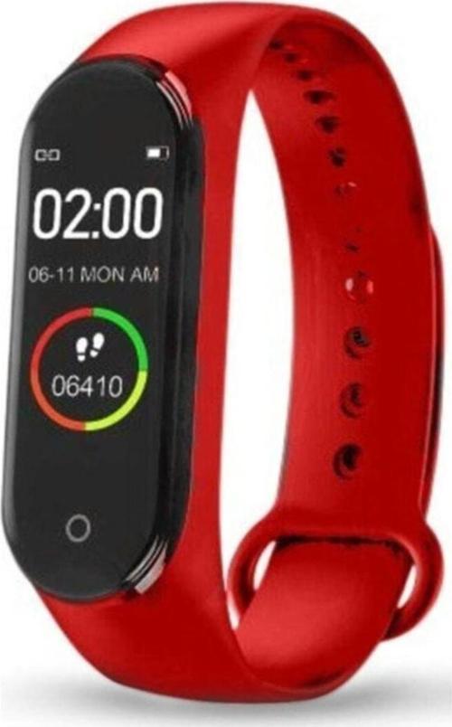 M4 Akıllı Bileklik Saat Watch Band Kalp Ritim Koşu Spor Uyku Takip - Kırmızı
