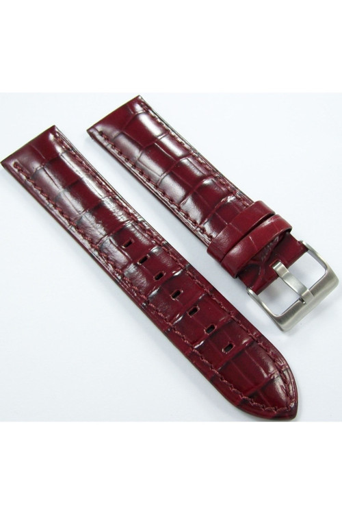 1. Kalite Deri Saat Kayışı 24Mm Kordon Bordo Renk Parlak Rugan