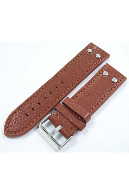Deri Saat Kayışı Puntolu Spor Model 26Mm Kızıl Kahverengi Kordonu