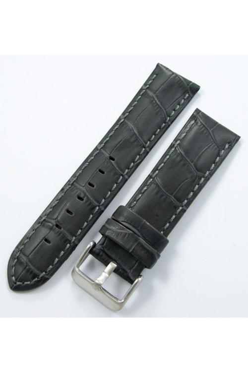 Deri Saat Kordonu 24 Mm Koyu Gri Antrasit Kayışı Dikişli Kro