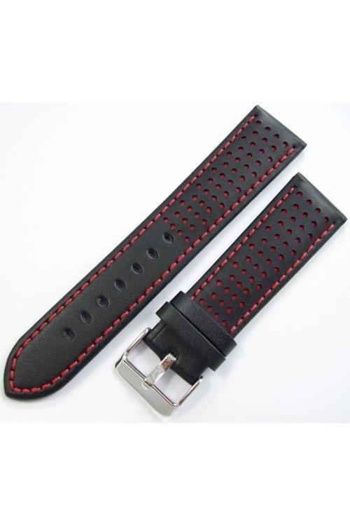 Bizon Deri Saat Kayışı 20Mm Kordon Siyah 1. Kalite Spor Kırmızı